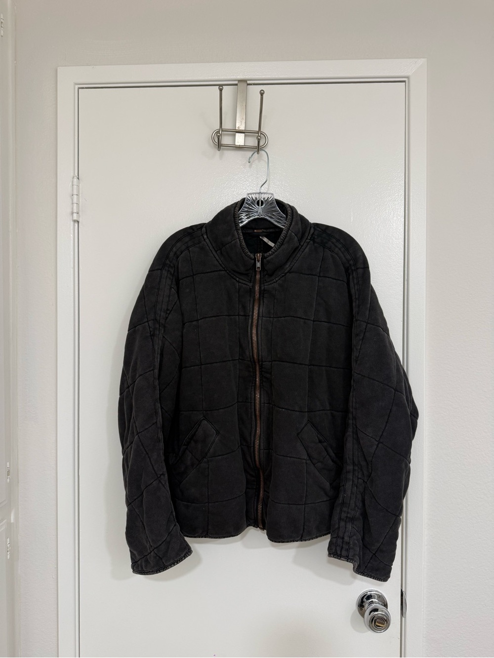 Free People Washed Black Quilted Zip-Front Jacket